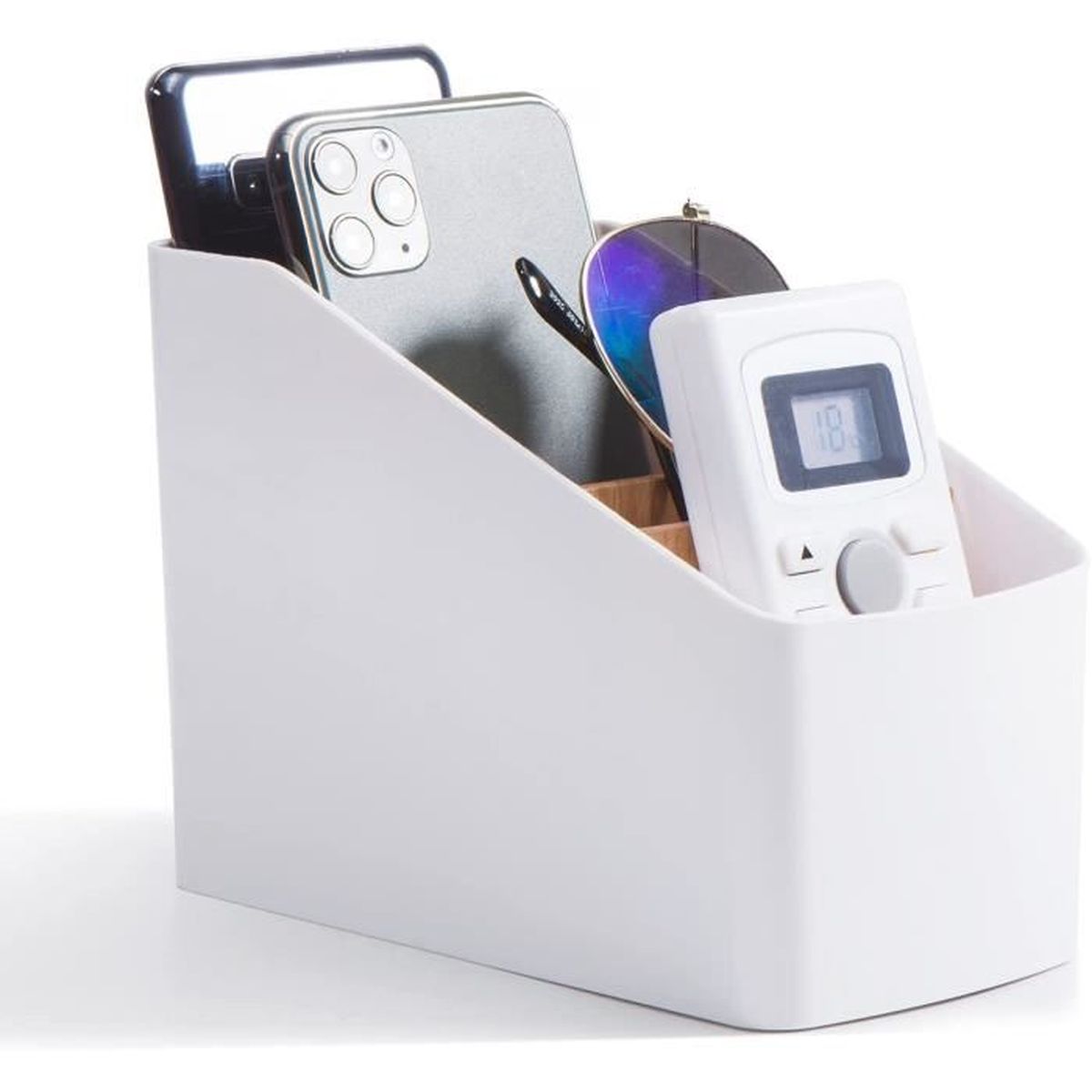 Jtkeji Amovible Organisateur avec Compartiments de Bambou,Boîte de Rangement de Bureau,Casier à Papeterie Pratique,Boîte de Rangement pour Bureau école et maison