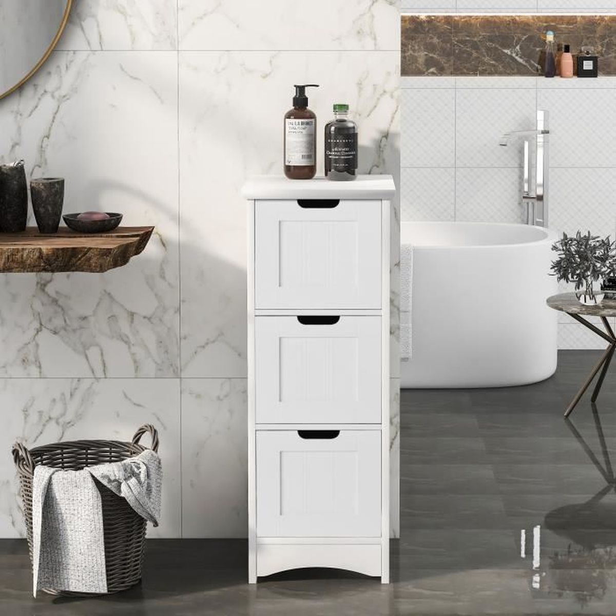 Armoire de salle de bain étroite, armoire latérale, commode, avec 3