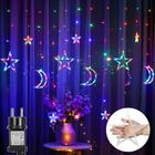 ROSNEK Rideau Lumineux Noël 123 LED 3,5m Étoile Lune Guirlande Lumineuse, 8 Modes, Multicolore, pour Deco Fenetre Interieur Ramadan