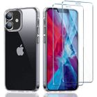 New&Teck Coque iPhone 12 (6,1 Pouces) + 2x [Verre de Protection], Protection Bumper Souple Silicone TPU Transparent Antichoc