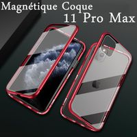 Magnétique Coque Pour iPhone 11 Pro Max,BUMPER de Protection 2 en 1 Aluminium et Verre double Trempe Avant Et Arrière Rigide-Rouge