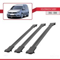 Pour Volkswagen Caddy 2015-2019 Barres de Toit Railing Porte-Bagages de voiture 3 pièces FLY Modèle NOIR 35