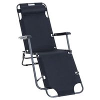 Outsunny Chaise Longue Pliable Bain de Soleil fauteuil relax jardin transat de Relaxation Dossier inclinable avec Repose-Pied noir