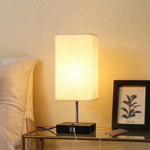 Lampe de Chevet Tactile Dimmable, Lampe de Table, Abat-jour en Tissu Beige, Lampe  LED avec 2 Ports de Charge USB Utiles, Lampe[435] - Cdiscount Maison