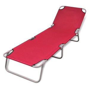 CHAISE LONGUE Transat chaise longue bain de soleil lit de jardin terrasse meuble d exterieur pliable acier enduit de poudre rouge