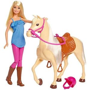 POUPÉE Barbie et son cheval, poupée blonde en tenue d'équitation avec genoux articulés, jouet pour enfant, FXH13 FXH13