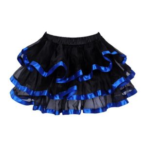 JUPE Mini jupes tutu en maille noire et dentelle,nœuds décoratifs,multicouches,sexy,micro,danse Showgirl- Blue skirt