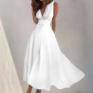 Robe à Bretelles Grande Taille Femmes Col En V Robe Balançoire Sexy Dos