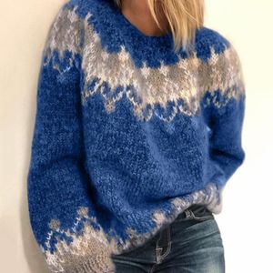 Pull manches longues à col en V bleu electrique femme