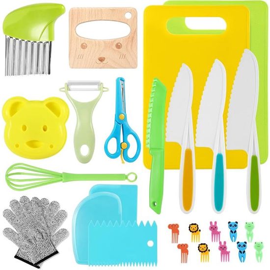 Lot de 17 Couteaux de Cuisine pour Enfants, Kit Couteaux de Sécurité pour Couper Fruits ou