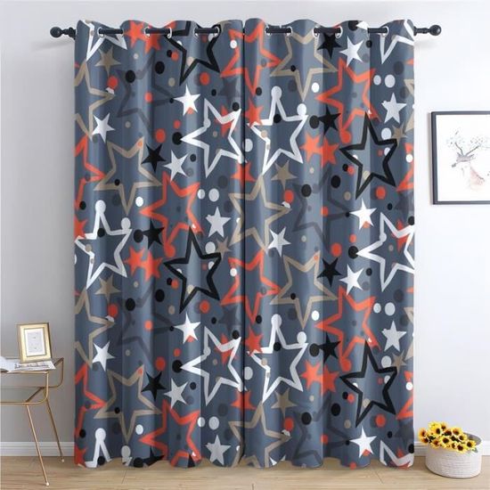 Rideaux Occultants Thermiques 2 Panneaux - 110 X 215 Cm Chacun, Motif Fleurs Et étoiles, Brun, Avec œillets Pour Salon Et Chambre - 6