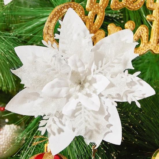 Fleurs Artificielles à Paillettes Pour Sapin De Noël, Fausse