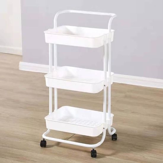 Chariot Utilitaire Métal Blanc Trinity 3 Niveaux - étagères Réglables, 300 Lb - Neuf