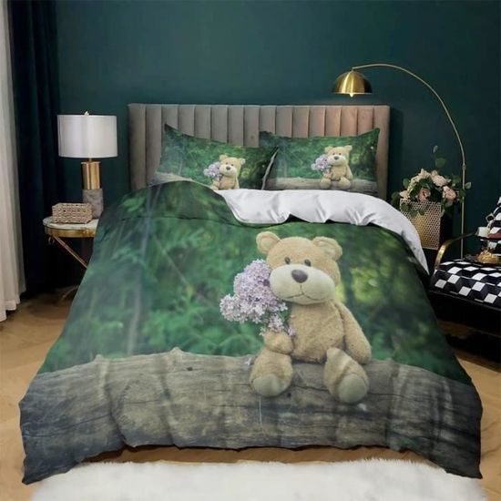 Housse De Couette 160x200 Cm Thème Père Noël + 2 Taies - Parure De Lit Enfant/Adulte, Microfibre, Fermeture Éclair