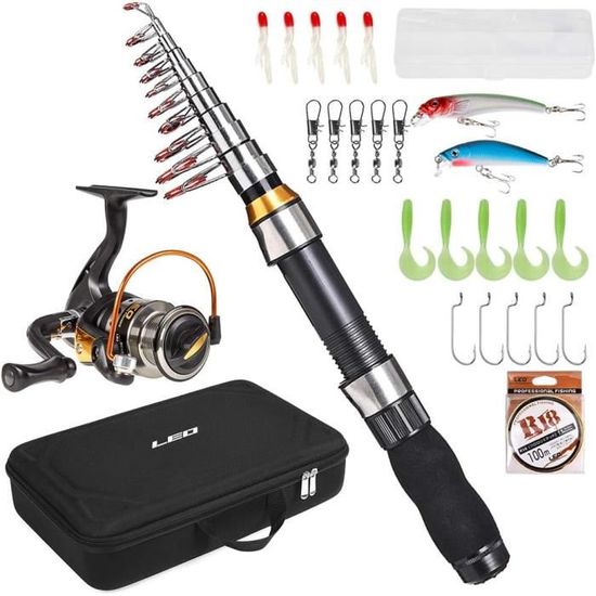 Canne à Pêche Portable Combo – Moulinet Spinning 5.2:1 – Ligne – Eau Douce – Neuf