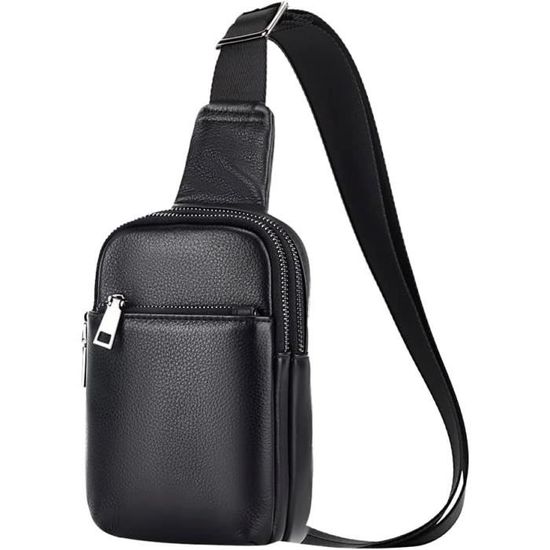 Sac Bandoulière Homme/Femme MDJYMYZ - 12x18x4.5cm - Nylon Imperméable - Grande Capacité - Pour Randonnée, Vélo, Voyage - Noir