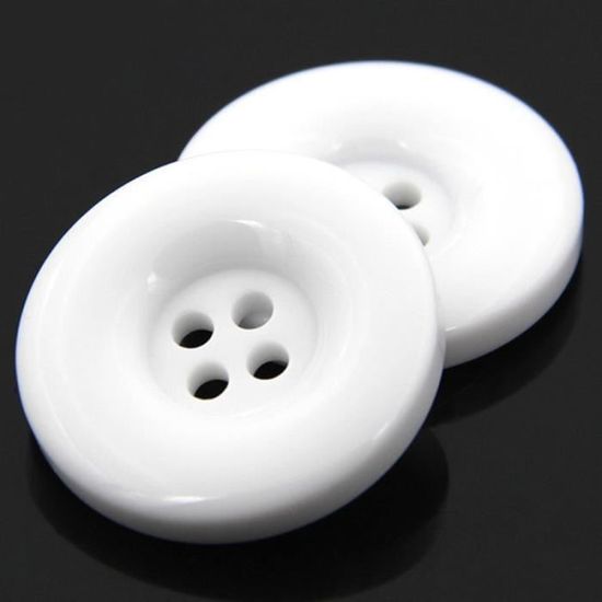 Lot De 50 Boutons Ronds Épais En Résine 3cm - 4 Trous Pour Couture Et Loisirs Créatifs (Blanc)