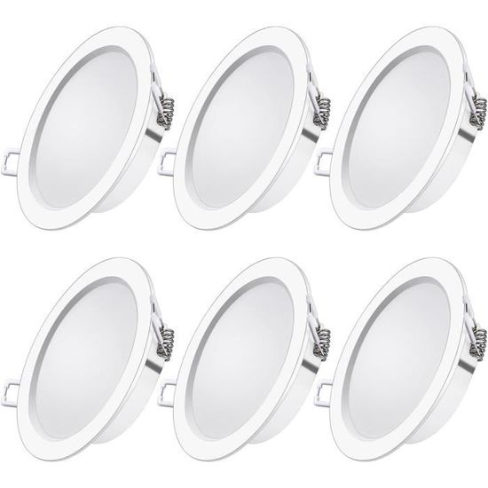 Lot De 6 Spots LED Encastrables Extra Plats – 9W, Blanc Chaud 3000K, IP54 Salle De Bain – Neuf
