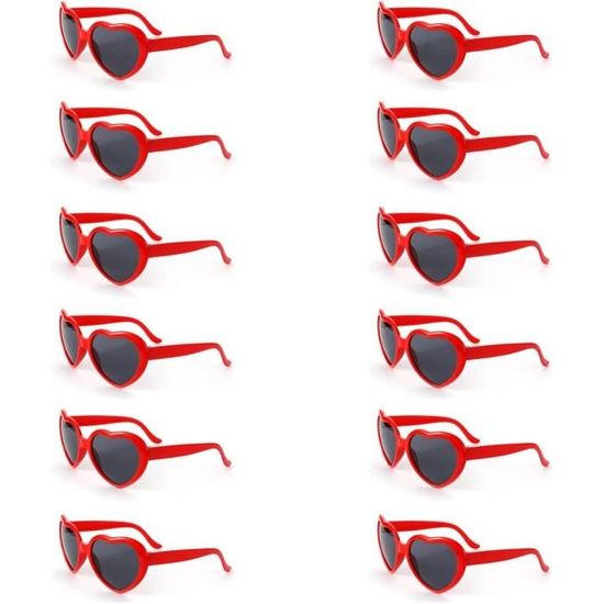 12 Lunettes De Soleil Cœur Rétro – UV400, Légères – Pour Fête, Déguisement, Cadeau Femmes Hommes