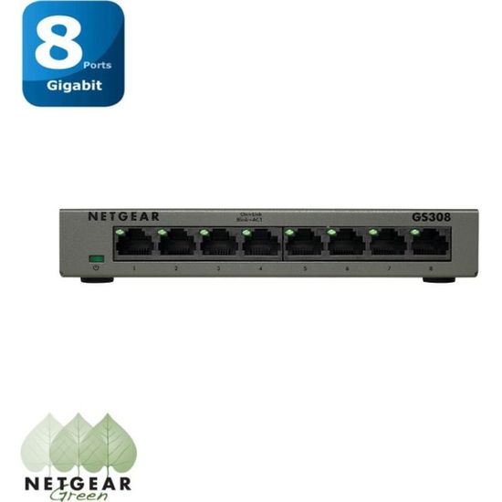 NETGEAR Switch  GS308-100PES  - 8 Ports Gigabit - 10/100/1000 - Boitier Métal