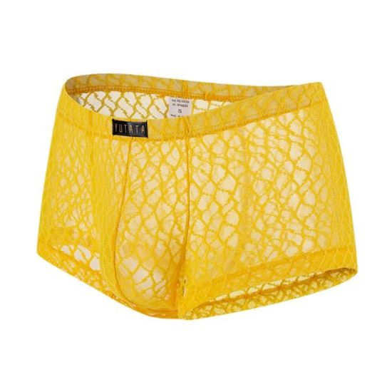 Boxershorty,Boxer Sexy en Dentelle pour Homme,SousVêtement Respirant,de Couleur Unie Yellow
