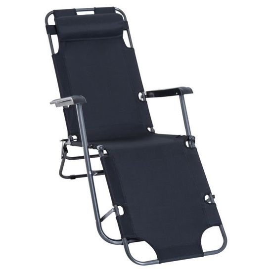 Outsunny Chaise Longue Pliable Bain de Soleil fauteuil relax jardin transat de Relaxation Dossier inclinable avec Repose-Pied noir