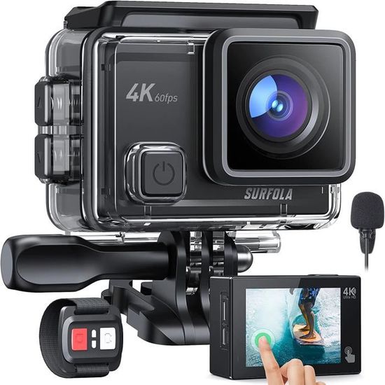 TIMNUT Caméra Sport 4K 60FPS Avec MicroSD 64Go,8X Zoom 131ft Caméras Étanche Double Écrans, 24MP Caméra D'action EIS, Caméra Sous-Marine Télécommandées Batterie 2 X 1350 MAh Divers Accessoires