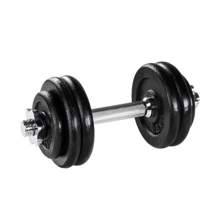 1 haltère court et 4 poids de musculation en acier et fonte 15 kg 0708030