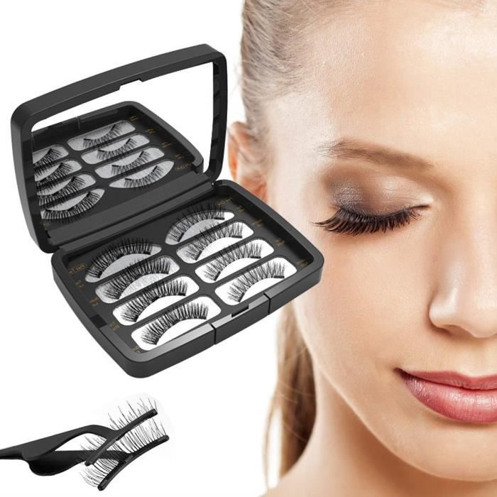 Faux Cils Magnétique, 3D sans colle, 3 Aimants avec une Pince à Épiler