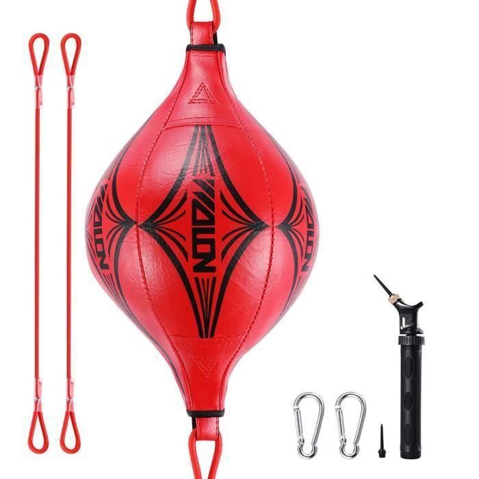 SURENHAP Boxe Sac de frappe Punching ball Poire de vitesse Boule de boxe suspendue avec pompe et crochet rouge