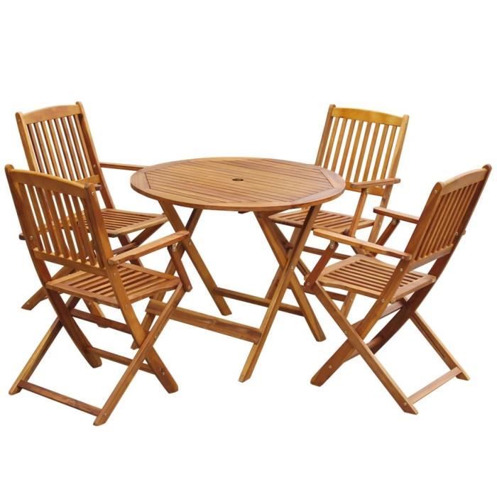 Mobilier à dîner de jardin extérieur pliable en Bois d'acacia solide - 5 pcs