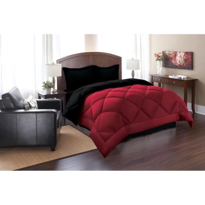 Élégant Confort en Duvet d'oie Alternative Ensemble 2PC Édredon réversible, Twin, Noir/Bordeaux