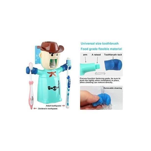 Mural 2 yeux Minions Dentifrice Distributeur et Porte Brosse à dents Set Automatique de Dentifrice Squeezer (Bleu)