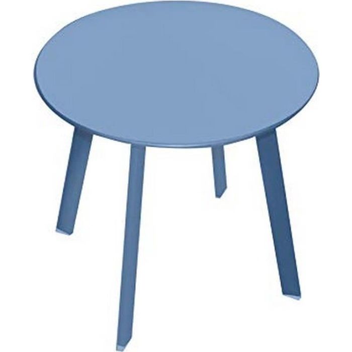 BLEU TABLE BASSE APPOINT PORTABLE DÉMONTABLE METAL DESIGN RONDE JARDIN GUERIDON