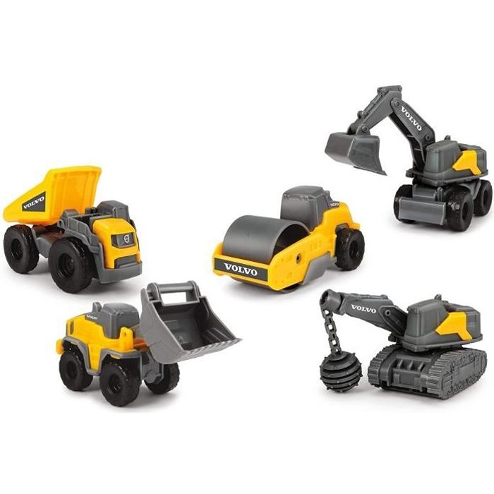 VEHICULE MINIATURE ASSEMBLE ENGIN TERRESTRE MINIATURE ASSEMBLE Dickie Toys Volvo Micro Workers Lot de 5 Jouets de Chantier, Pe138