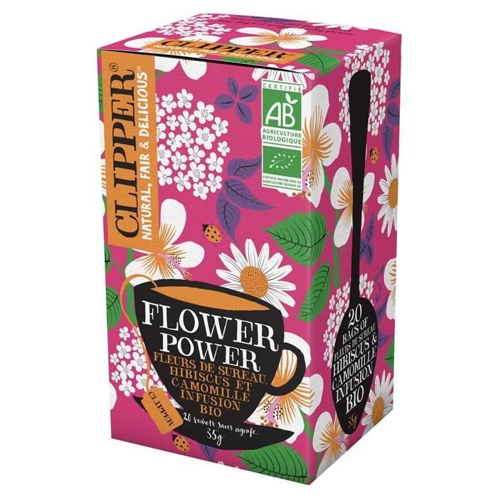 LOT DE 3 - CLIPPER® Flower Power Infusion hibiscus camomille fleurs de sureau bio - 20 sachets