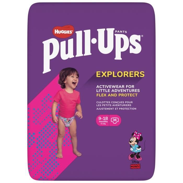 LOT DE 4 - HUGGIES Pull-Ups Explorers Couches bébé Fille 9 - 18 mois : 8 - 12 kg - Paquet de 36 couches