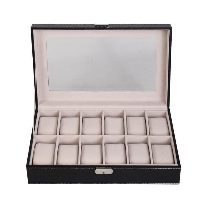 Boîte à Montre Coffret à Rangement,Présentoir à Montre en Cuir PU Écrin et Coussins Détachables,Cadeau Boite rangement -12 Grilles