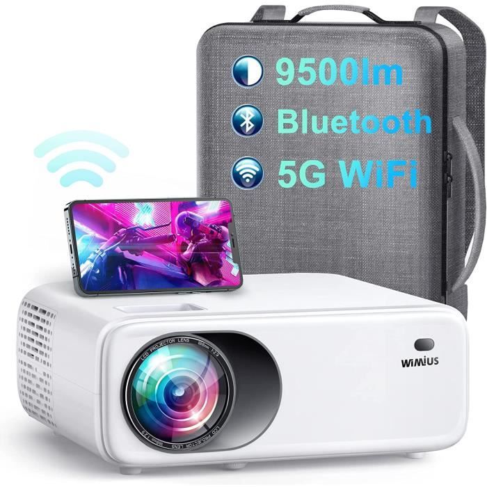 Vidéoprojecteur WiFi Bluetooth, WiMiUS 1080p Full HD Projecteur Portable, 9500 Lumens Retroprojecteur Supporte 4K pour Home Cinéma P