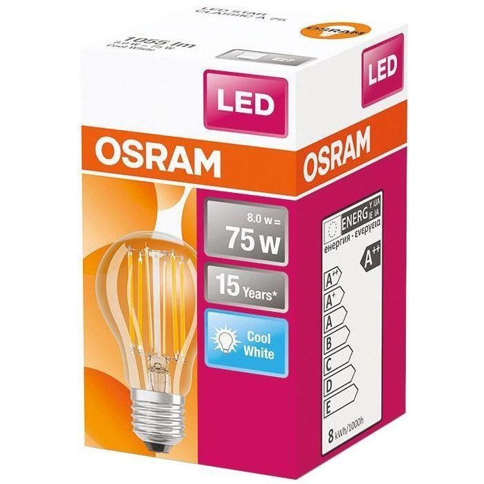OSRAM Ampoule LED Standard clair filament - 7W équivalent 60W E27 - Blanc froid