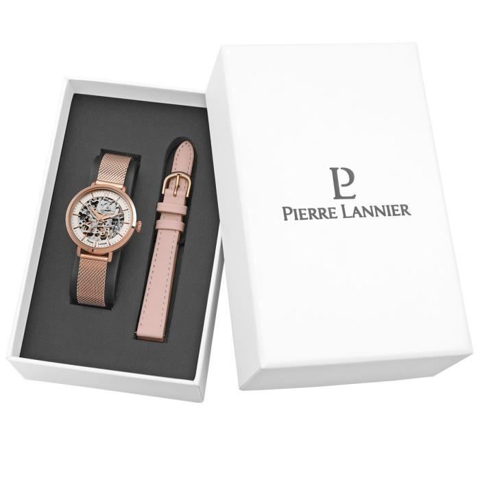 Coffret PIERRE LANNIER Montre automatique en Maille milanaise Rose - 381C928