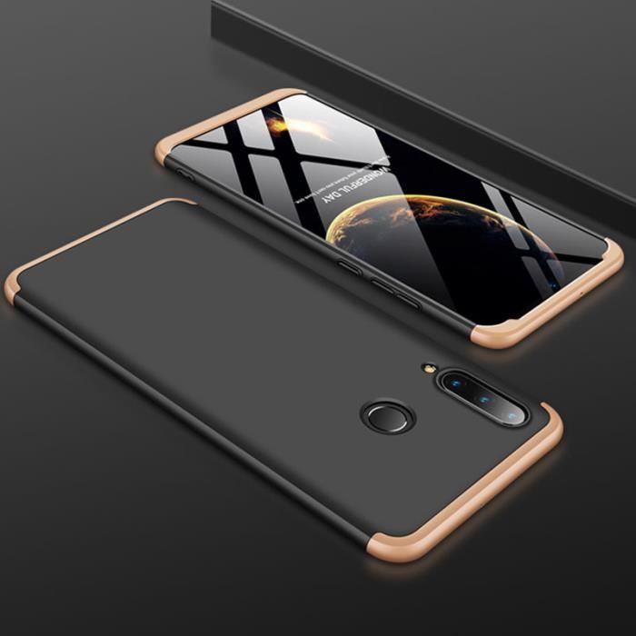 Coque Huawei P30 Lite, avec Verre Trempé Protection 360 Degrès 3en1 PC dur Bumper Anti-Choc Etui Housse pour Huawei P30 Lite,Or Noir