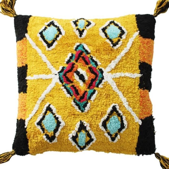 BERBERE COLOR - Coussin 100 % coton esprit berbère jaune 45x45
