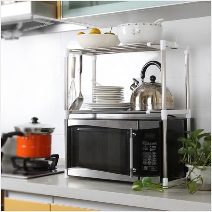 Support de four à micro-ondes multifonctionnel en acier inoxydable ménage télescopique Pan Pot étagère de rangement MICRO-ONDES