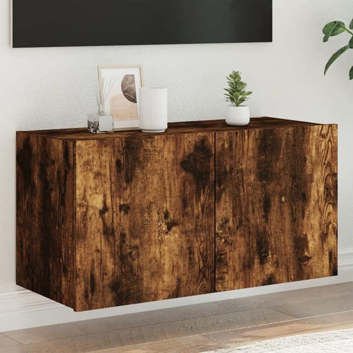 vidaXL Meuble TV Mural avec Lumières LED Armoire de Télévision Suspendue avec Rangement Meuble Télé Flottant Moderne 837320