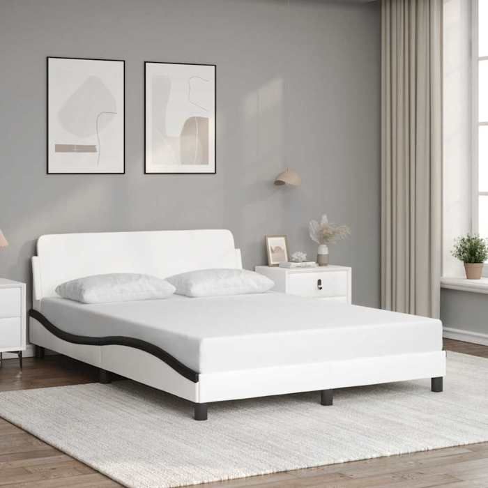 vidaXL Cadre de lit Dover blanc et noir 140x190 cm similicuir 373184