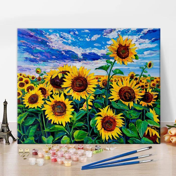 Kit Peinture Par Numéros Adulte - Toile Fleurs Avec Peintures Et Pinceaux - Activité DIY Relaxante - Déco Murale - 7