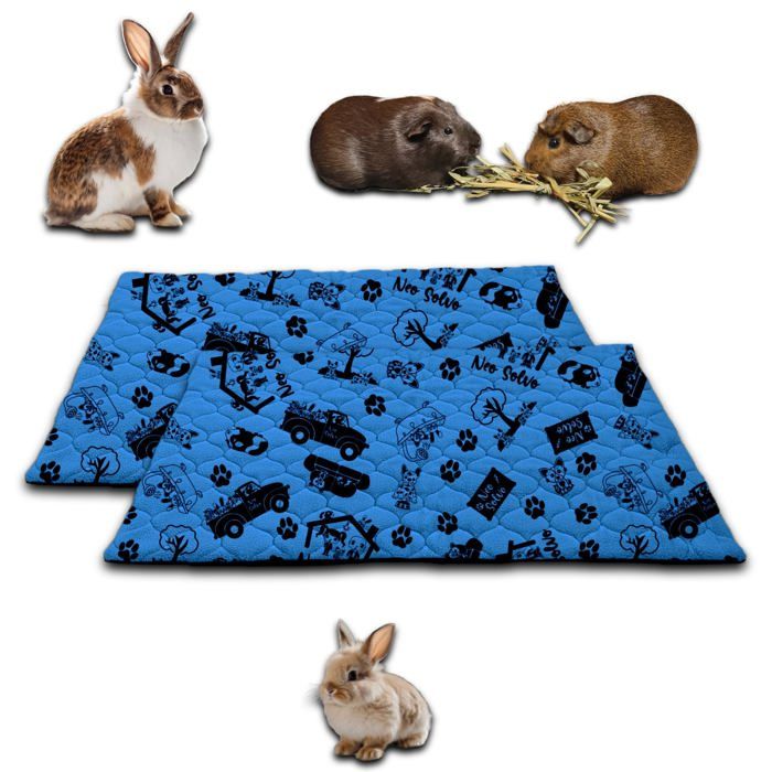 Meilleurs prix pour NEO SOLVO Lot de 2 Tapis Litière Polaire pour Cochon d'Inde et Lapin  -  Absorbant et Imperméable - 50cm x 60cm - Bleu Design