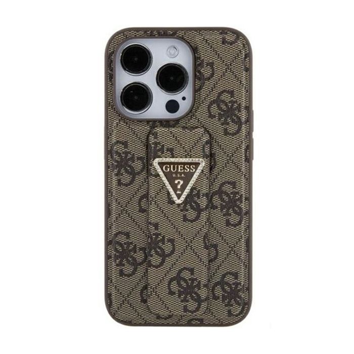 Guess Grip Stand 4G Triangle Strass Logo Coque iPhone 15