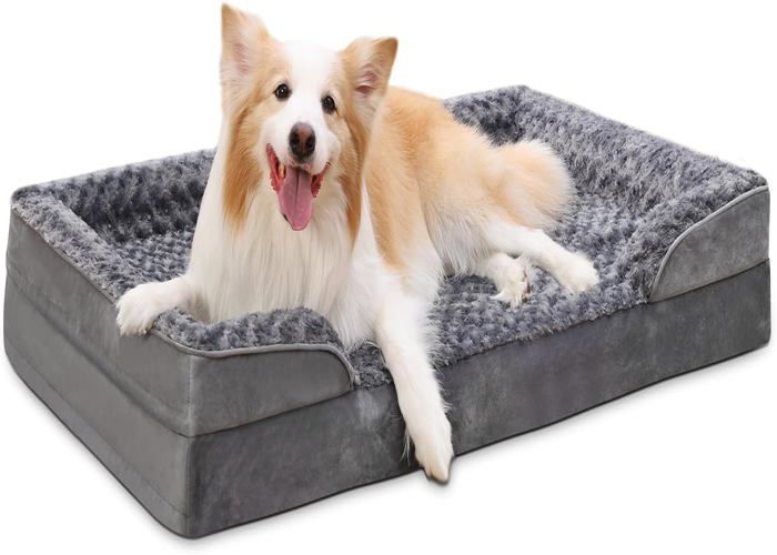 Panier Chien en Moyenne Taille Orthopédique Mémoire de Forme Coussin Chien Dehoussable Canapé pour Chien Lavable Gris 90x57x16cm